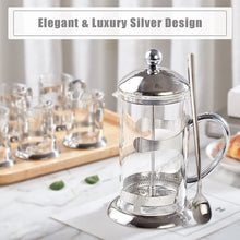 Load image into Gallery viewer, Silver French Press Coffee Maker, 34oz