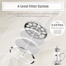 Load image into Gallery viewer, Silver French Press Coffee Maker, 34oz