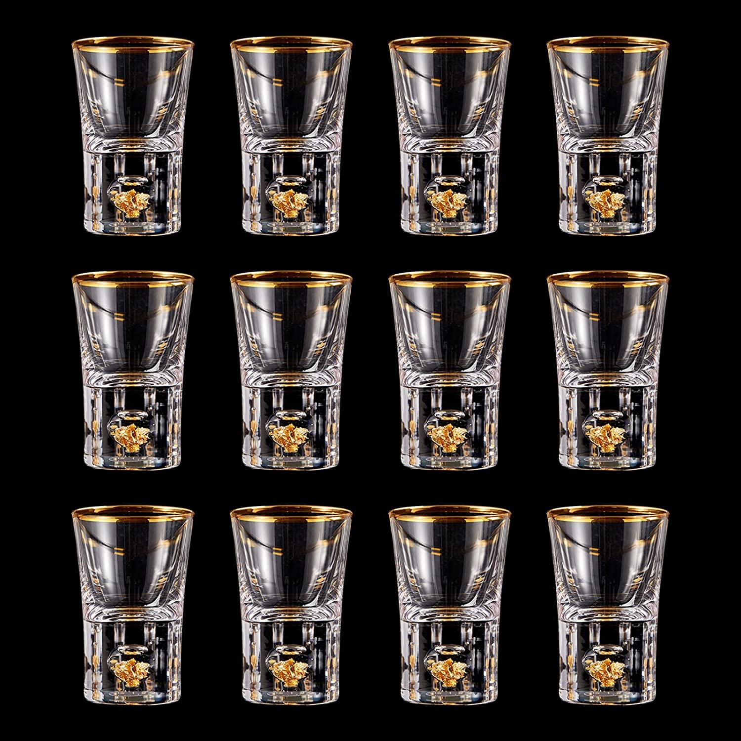 DUJUST Vasos de chupito (1.5 onzas), juego de chupitos de cristal decorado  con hojuelas de oro de 24…Ver más DUJUST Vasos de chupito (1.5 onzas)