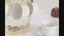 Load and play video in Gallery viewer, Tea Cups and Saucers Set of 6 (white)
