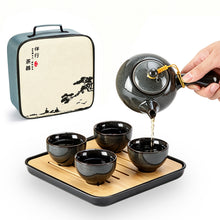 Load image into Gallery viewer, DUJUST Chinese Gongfu Tea Set, Kiln Altered Glaze Porcelain Tea Set with 1 Teapot, 4 Tea Cups &amp; 1 Tea Tray, Portable Japanese Tea Sets with Storage Bag for Travel, Gifting, Outdoor, Grey
