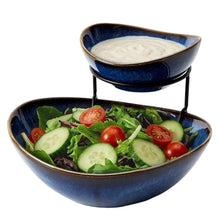 Load image into Gallery viewer, DUJUST 2 Tier Chip and Dip Serving Set, Kiln Altered Glaze Ceramic Dip Bowl
