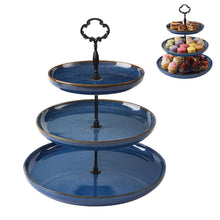 Load image into Gallery viewer, DUJUST Larger 3-Tier Cupcake Stand Tower, Kiln Altered Glaze Serving Tray
