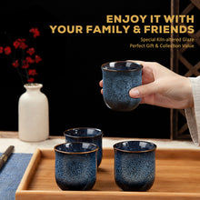 Load image into Gallery viewer, DUJUST Japanese Tea Cups Set of 4 (6.8 oz) - Reactive Glaze Blue

