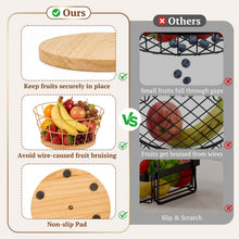 Load image into Gallery viewer, DUJUST 2 Tier Fruit Basket with Banana Hooks, 12in Golden Fruit Stand
