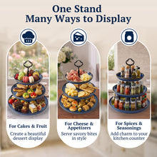 Load image into Gallery viewer, DUJUST Larger 3-Tier Cupcake Stand Tower, Kiln Altered Glaze Serving Tray
