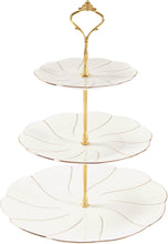Load image into Gallery viewer, DUJUST Luxury Larger 3-Tier Cupcake Stand Tower, British Style Porcelain Serving Tray with Golden Trim, Food Grade Dessert Display Stand for Tea Party &amp; Home Décor - 45% Larger Plates
