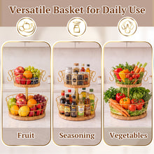 Load image into Gallery viewer, DUJUST 2 Tier Fruit Basket with Banana Hooks, 12in Golden Fruit Stand
