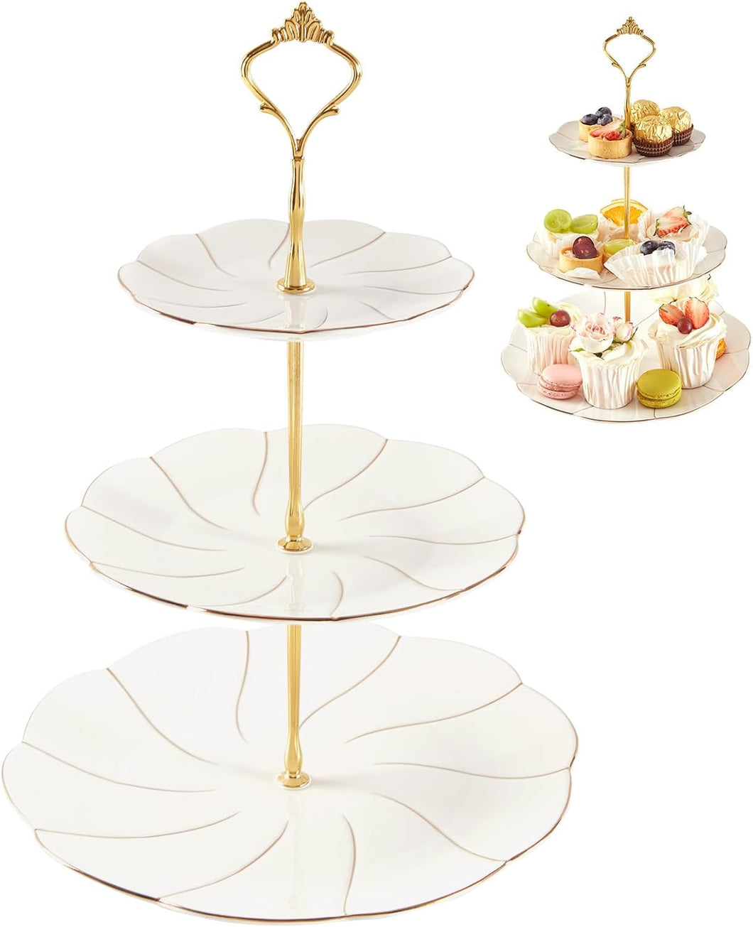 Dujust Luxury Porcelain 3-Tier Cupcak...