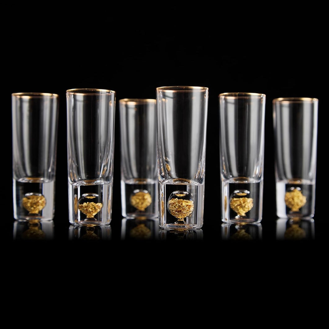 DUJUST Crystal Shot Glasses (2oz), Shot Glass Set Decorated with 24K Gold Leaf Flakes, Cool & Cute Shot Cups, BPA-Free & Lead-Free, Perfect for Décor & Collection, Gift Choices - 6 pcs