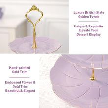 Load image into Gallery viewer, DUJUST Luxury Porcelain 3-Tier Cupcake Stand Tower, British Style Serving Tray with Golden Trim, Food Grade Dessert Display Stand, Beautiful Gift for Tea Party &amp; Home Décor - Purple
