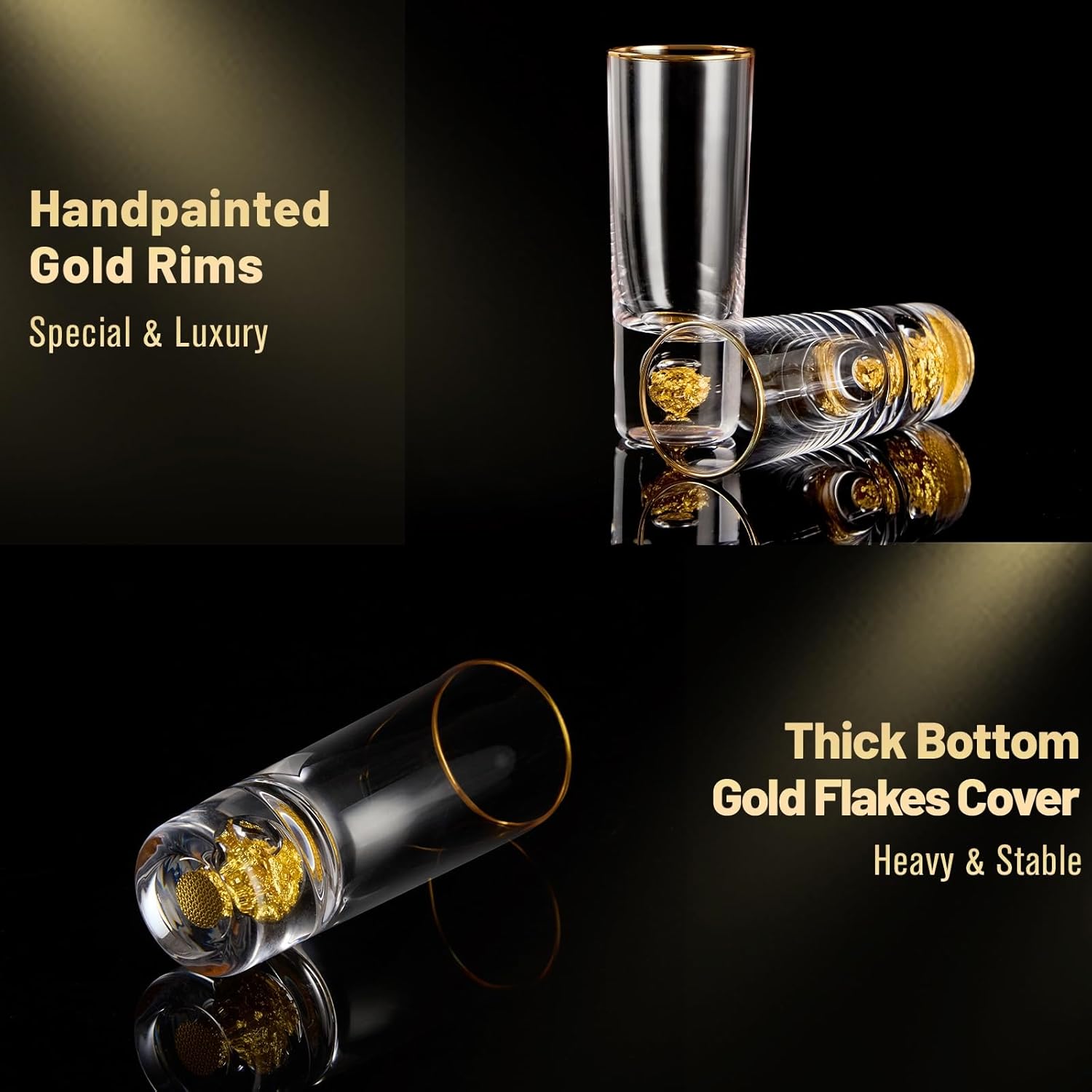 DUJUST Crystal Shot Glasses (2oz), Shot Glass Set Decorated with 24K Gold Leaf Flakes, Cool & Cute Shot Cups, BPA-Free & Lead-Free, Perfect for Décor