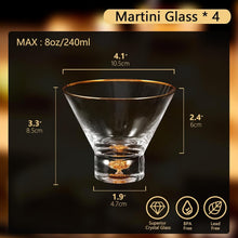 Load image into Gallery viewer, DUJUST Luxury Martini Glasses Set of 4 with Golden Rim (8oz), Crystal Stemless Cocktail Glasses with 24K Gold Leaf Flakes, Margarita Glasses for Home bar/Manhattan/Cosmopolitan, BPA &amp; Lead-Free
