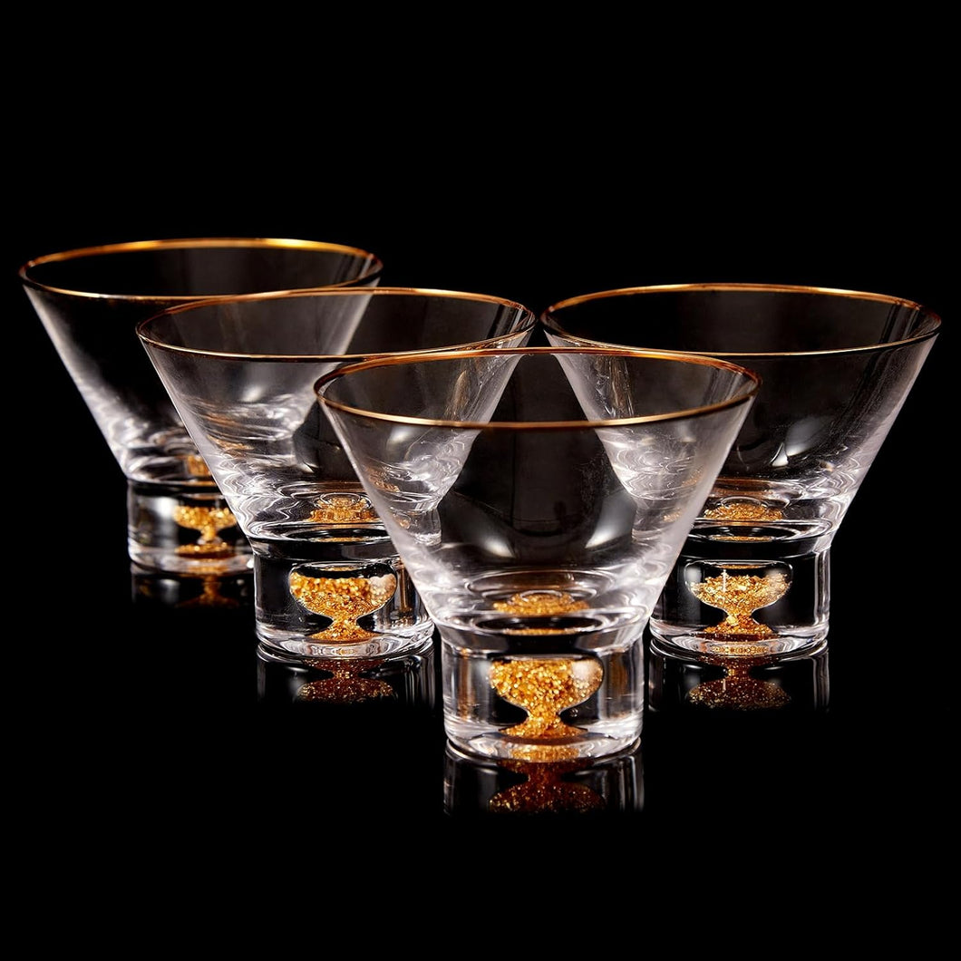 DUJUST Luxury Martini Glasses Set of 4 with Golden Rim (8oz), Crystal Stemless Cocktail Glasses with 24K Gold Leaf Flakes, Margarita Glasses for Home bar/Manhattan/Cosmopolitan, BPA & Lead-Free