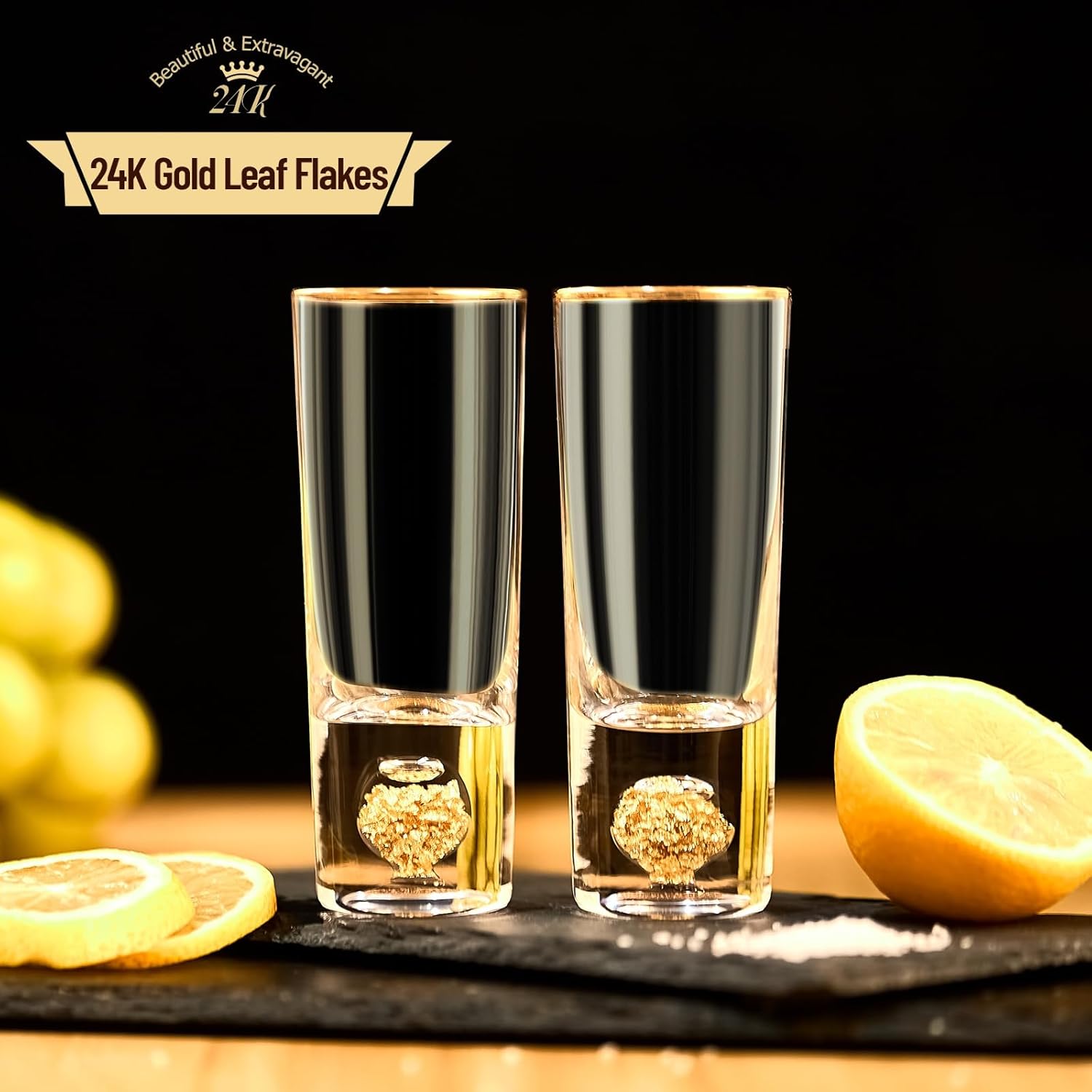 DUJUST Crystal Shot Glasses (2oz), Shot Glass Set Decorated with 24K Gold Leaf Flakes, Cool & Cute Shot Cups, BPA-Free & Lead-Free, Perfect for Décor