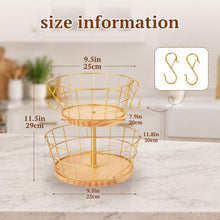 Load image into Gallery viewer, DUJUST 2 Tier Fruit Basket with Banana Hooks, 12in Golden Fruit Stand
