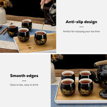 Load image into Gallery viewer, DUJUST Traditional Japanese Tea Cups Set of 4, Black Porcelain Chinese Tea Cups, Beautiful Asian Tea Cup Gift for Adults, Tea Lover/Women/Men (Countryside in Golden)
