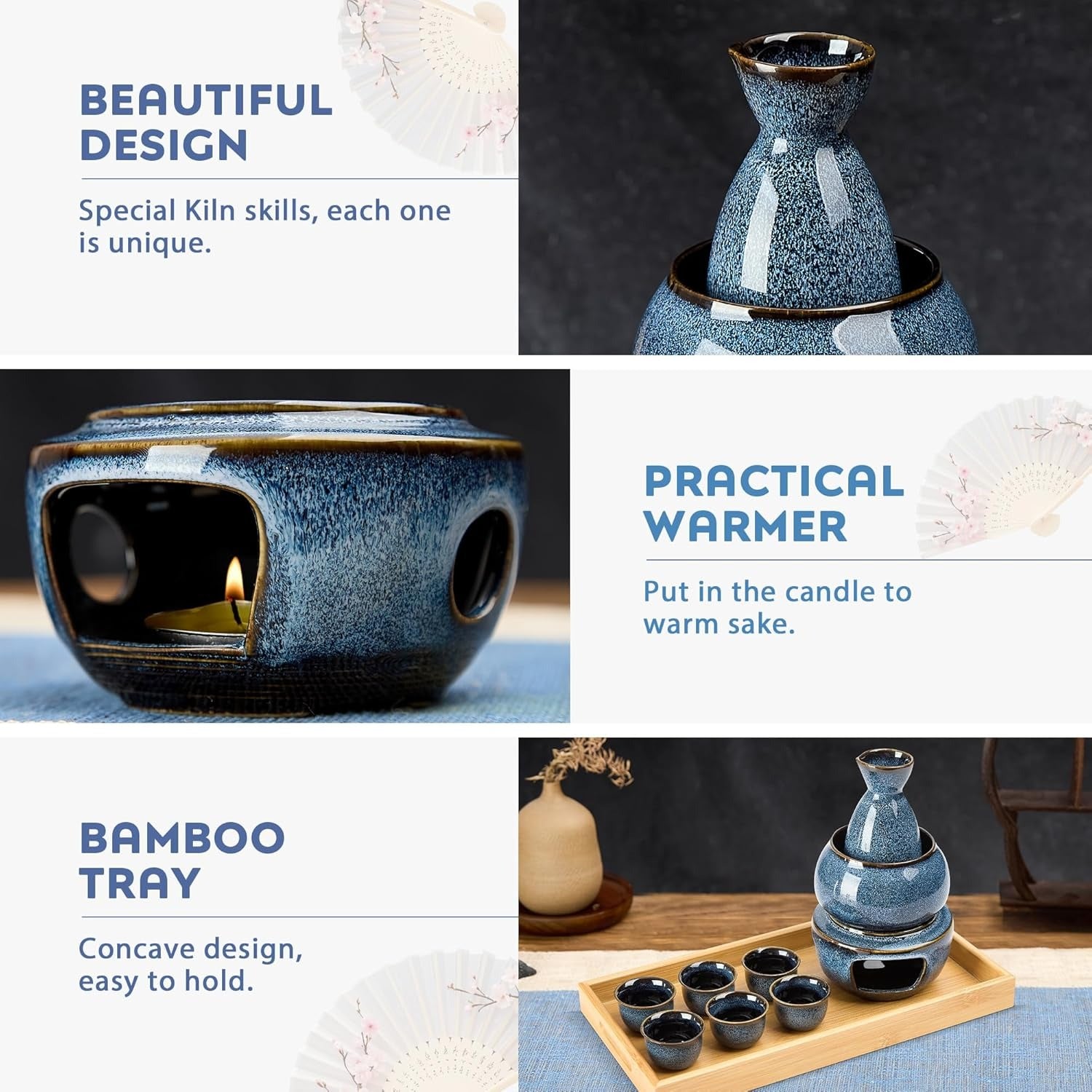 DUJUST 11 pcs Japanese Sake Set for 6, Kiln Altered Glaze