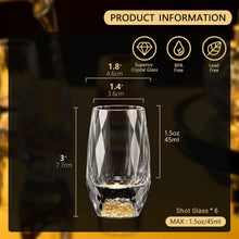 Load image into Gallery viewer, DUJUST Shot Glasses with Diamond Design (1.5oz), Crystal Shot Glass Set Decorated with 24K Gold Leaf Flakes, Luxury Shot Cups, BPA-Free &amp; Lead-Free, Perfect for Décor &amp; Collection - 6 pcs
