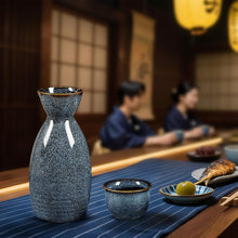 Load image into Gallery viewer, DUJUST 5 pcs Japanese Sake Set, Kiln Altered Glaze Porcelain Sake Set, 1 Bottle, 4 Cups &amp; 1 Gift Box, Warm Carafe, Special Japanese Gift Set - Blue
