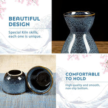 Load image into Gallery viewer, DUJUST 5 pcs Japanese Sake Set, Kiln Altered Glaze Porcelain Sake Set, 1 Bottle, 4 Cups &amp; 1 Gift Box, Warm Carafe, Special Japanese Gift Set - Blue
