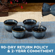 Load image into Gallery viewer, DUJUST 5 pcs Japanese Sake Set, Kiln Altered Glaze Porcelain Sake Set, 1 Bottle, 4 Cups &amp; 1 Gift Box, Warm Carafe, Special Japanese Gift Set - Blue
