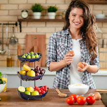 Load image into Gallery viewer, DUJUST 3 Tier Fruit Bowl, Kiln Altered Glaze Ceramic Fruit Stand, Stackable &amp; Easy to Store, Multifunctional Serving Tray for Fruit/Vegetables/Snacks, Microwave &amp; Dishwasher Safe - Dark Blue
