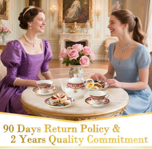 Load image into Gallery viewer, DUJUST 22 pcs Royal Vintage Porcelain Tea Set for 6, Luxury British Tea Sets for Adults with Red Patterns &amp; Golden Trim, Beautiful Floral Tea/Coffee Cup Set, Gift Package - Royal Treat for You
