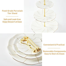 Load image into Gallery viewer, DUJUST Luxury Larger 3-Tier Cupcake Stand Tower, British Style Porcelain Serving Tray with Golden Trim, Food Grade Dessert Display Stand for Tea Party &amp; Home Décor - 45% Larger Plates
