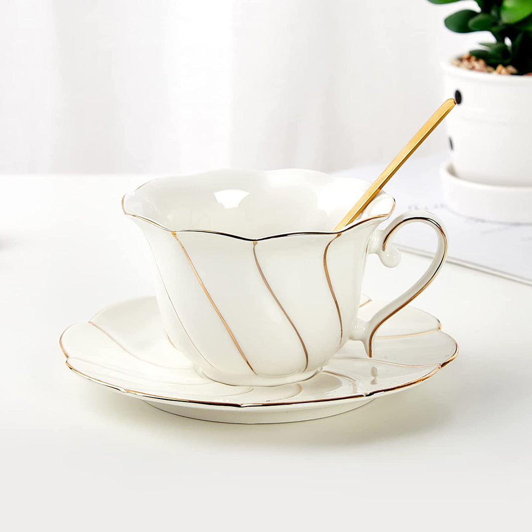 3 pcs Porcelain Tea Cup and Saucer Set with Tea Spoon