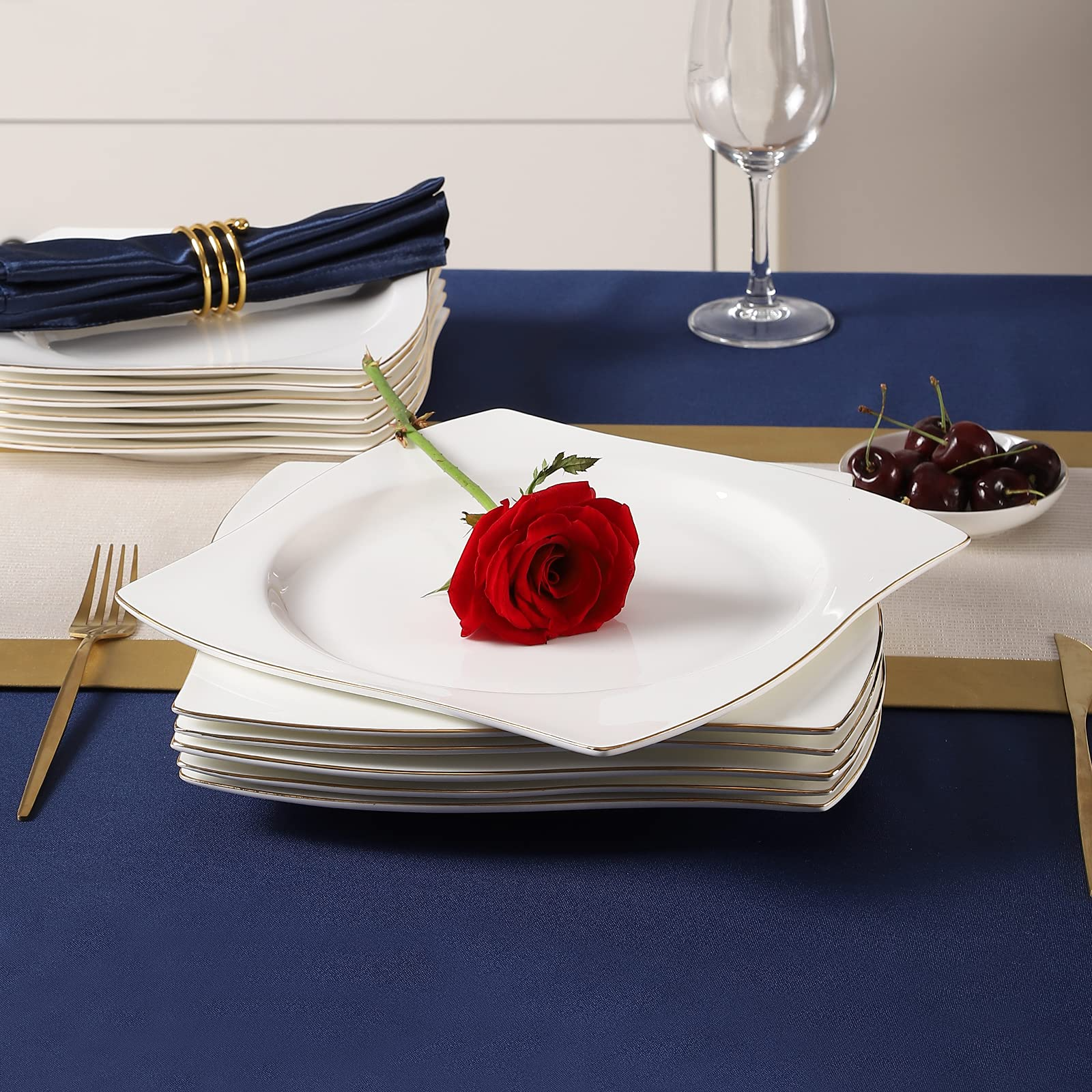 DUJUST 1st-Class Bone-china White Square Salad Plate Set of 6 (8.5in ...