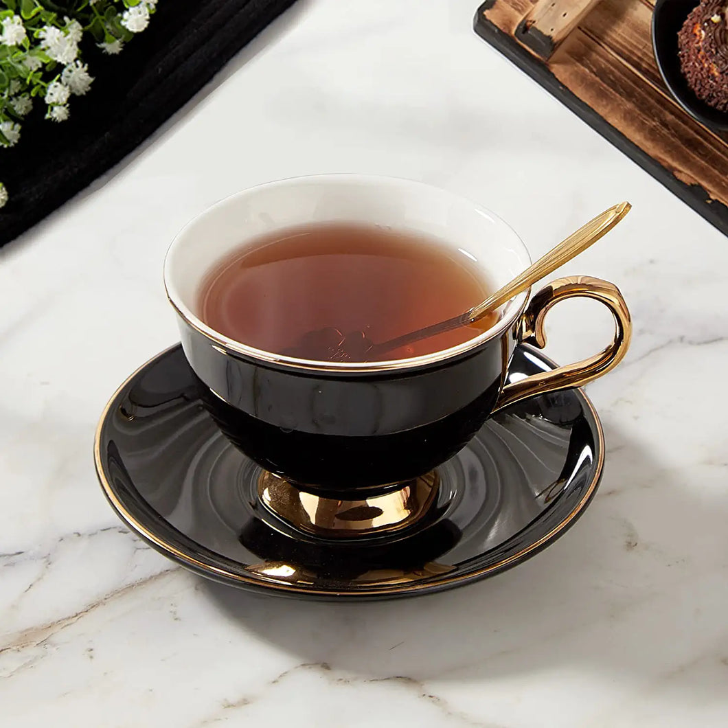 DUJUST 3 pcs Porcelain Tea Cup and Saucer Set with Tea Spoon