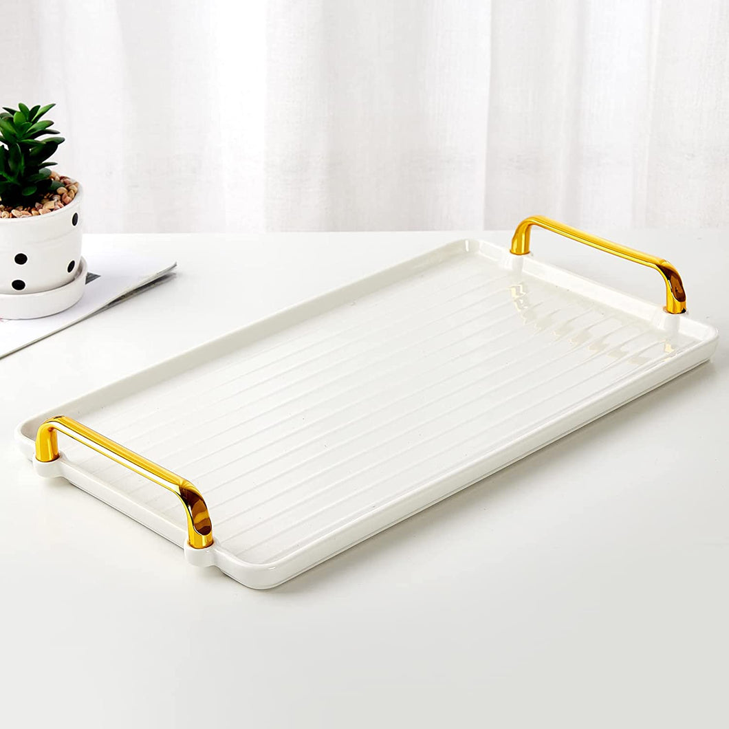 Porcelain Serving Tray with Golden Handles