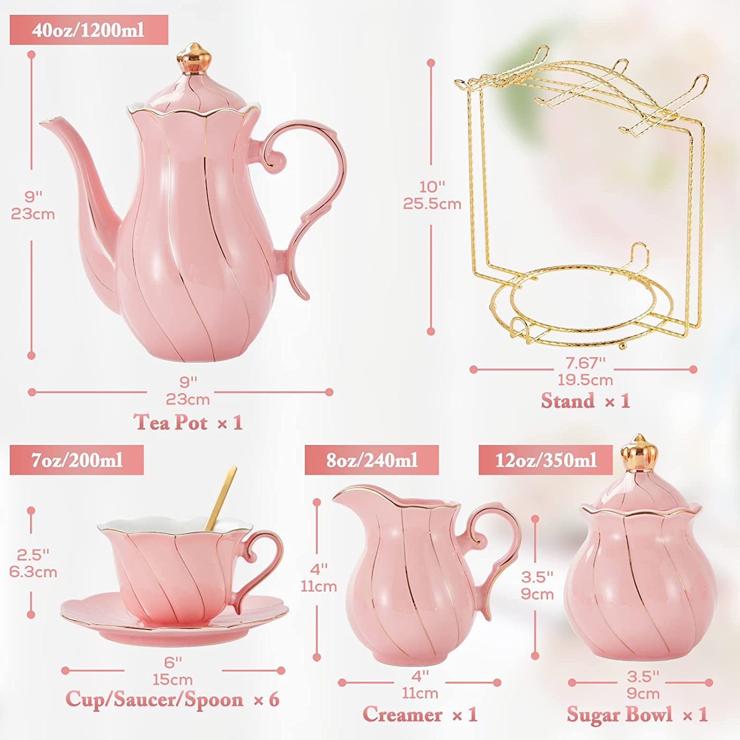 DUJUST 22 pcs Porcelain Tea Set- Pink – dujustware