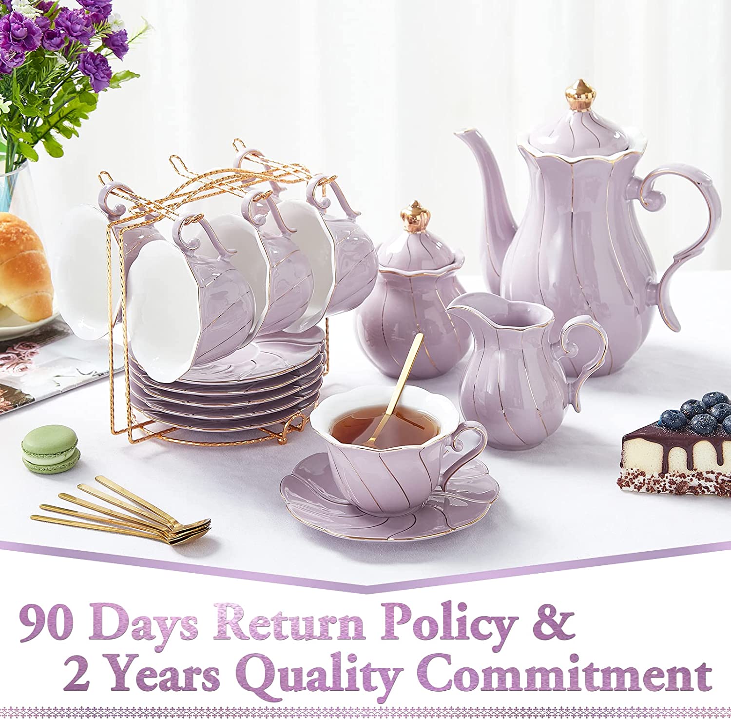 DUJUST 22 pcs Porcelain Tea Set- Purple – dujustware