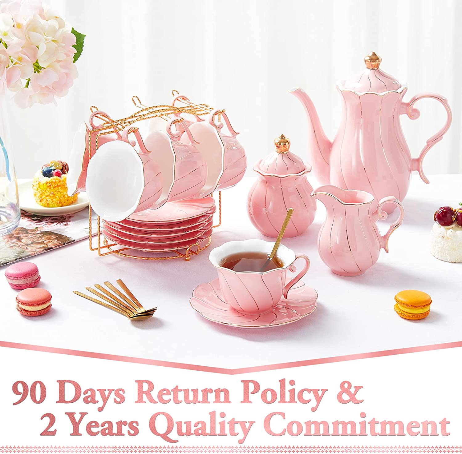 DUJUST 22 pcs Porcelain Tea Set- Pink – dujustware