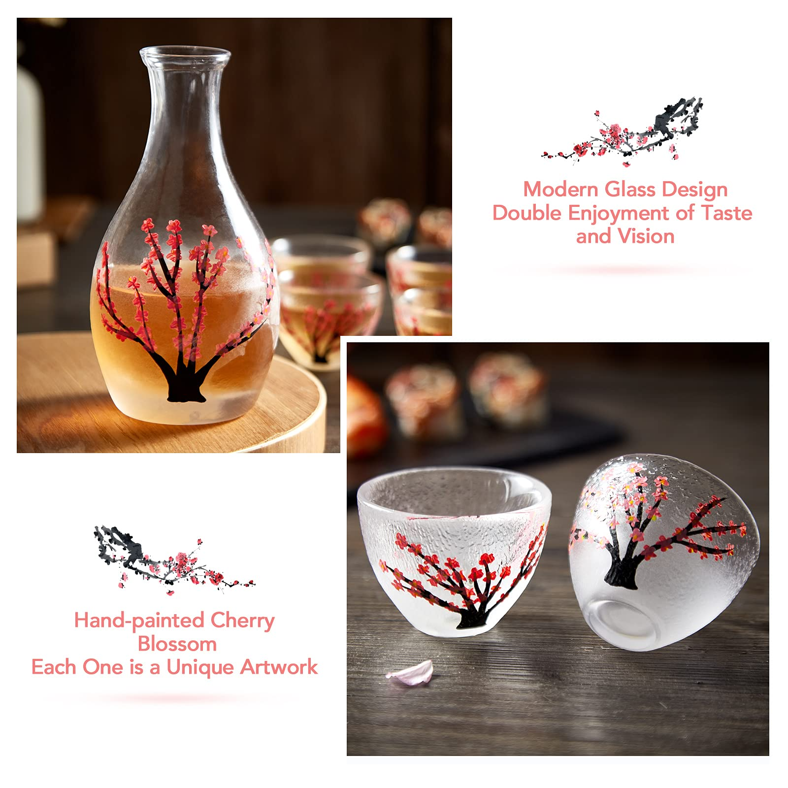 Cherry Blossom Glass Sake Set | Japanese Wine & Whisky | Sake Oni
