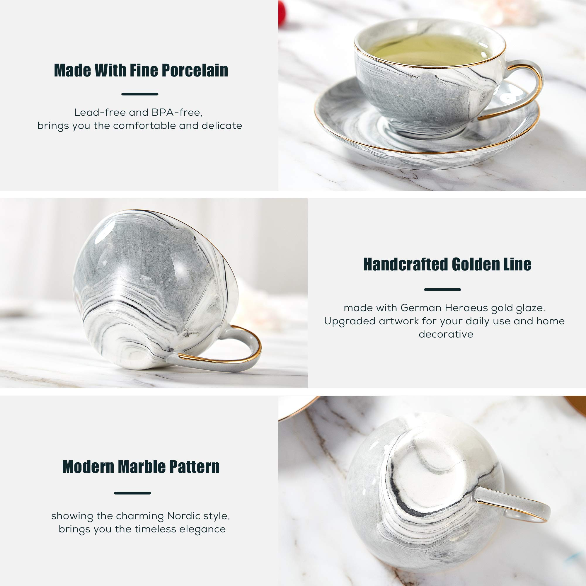 Marble Golden Turkish Coffee Cups Set