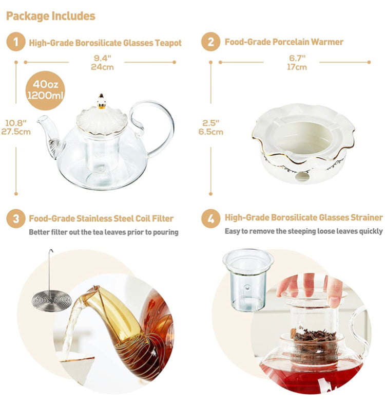 Blooming Tea Gift Set with Glass Teapot & Warmer