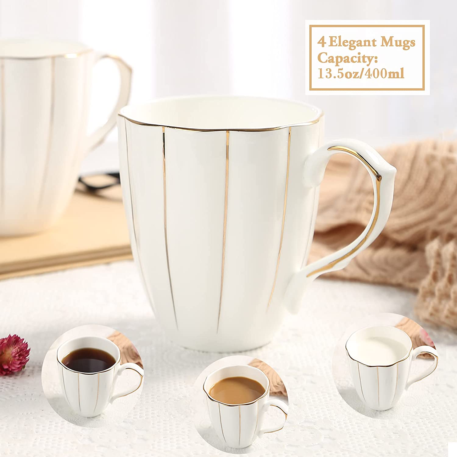 DUJUST Black Coffee Mug Set of 4(16oz), Modern & Stylish Design with  Handcrafted Golden Trims, Black…See more DUJUST Black Coffee Mug Set of  4(16oz)