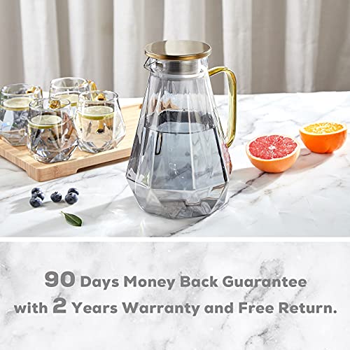DUJUST Black Diamond Glass Pitcher with Lid & Spout (68 oz), Modern Design  Water Pitcher with Handle, High Durability Glass Jug for Fridge, Glass