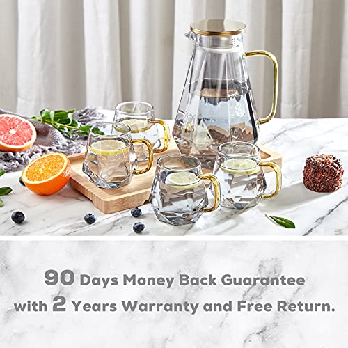 Black Diamond Glass Pitcher with 4 Cups, 1 Tray
