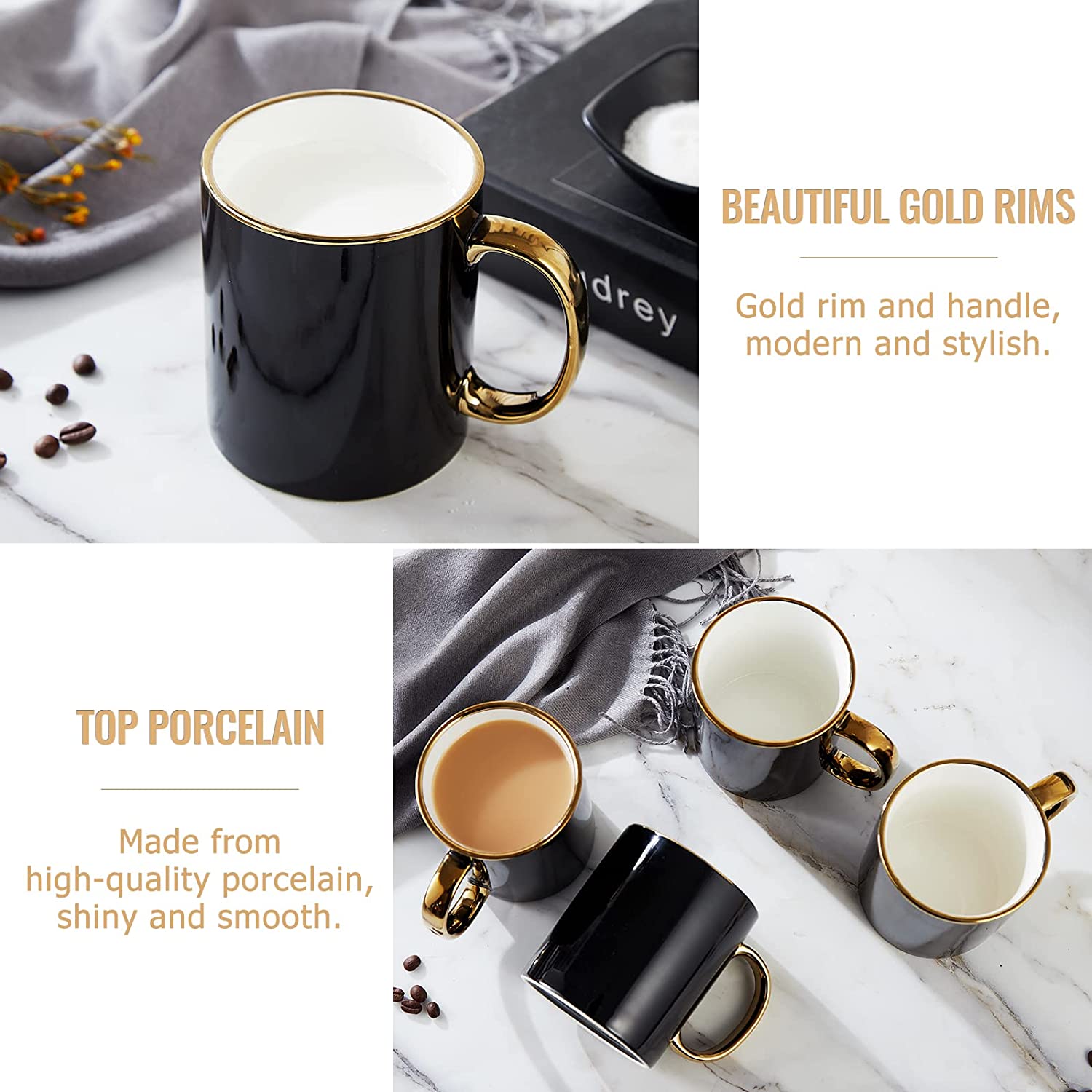 Black Coffee Mug Set of 4(16oz)