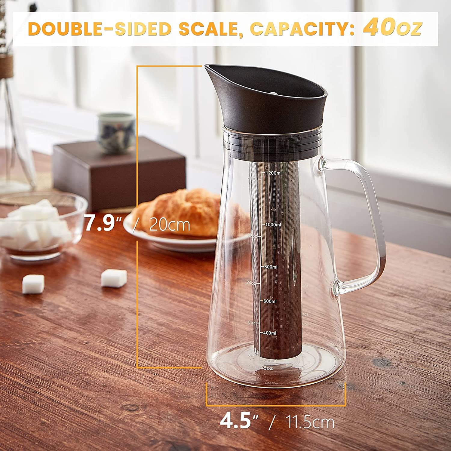 DUJUST Cold Brew Coffee Maker (44oz), Glass Iced Coffee Maker with Double  Silicone Seals, 304 Stainless Steel Filter, Thick Glass Cold Brew Pitcher