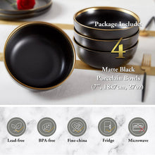 Load image into Gallery viewer, DUJUST Matte Black Porcelain Dinner Bowls of 4
