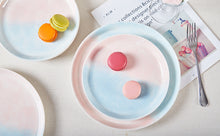 Load image into Gallery viewer, Pastel Pink &amp; Blue Porcelain Dinner Plates of 6
