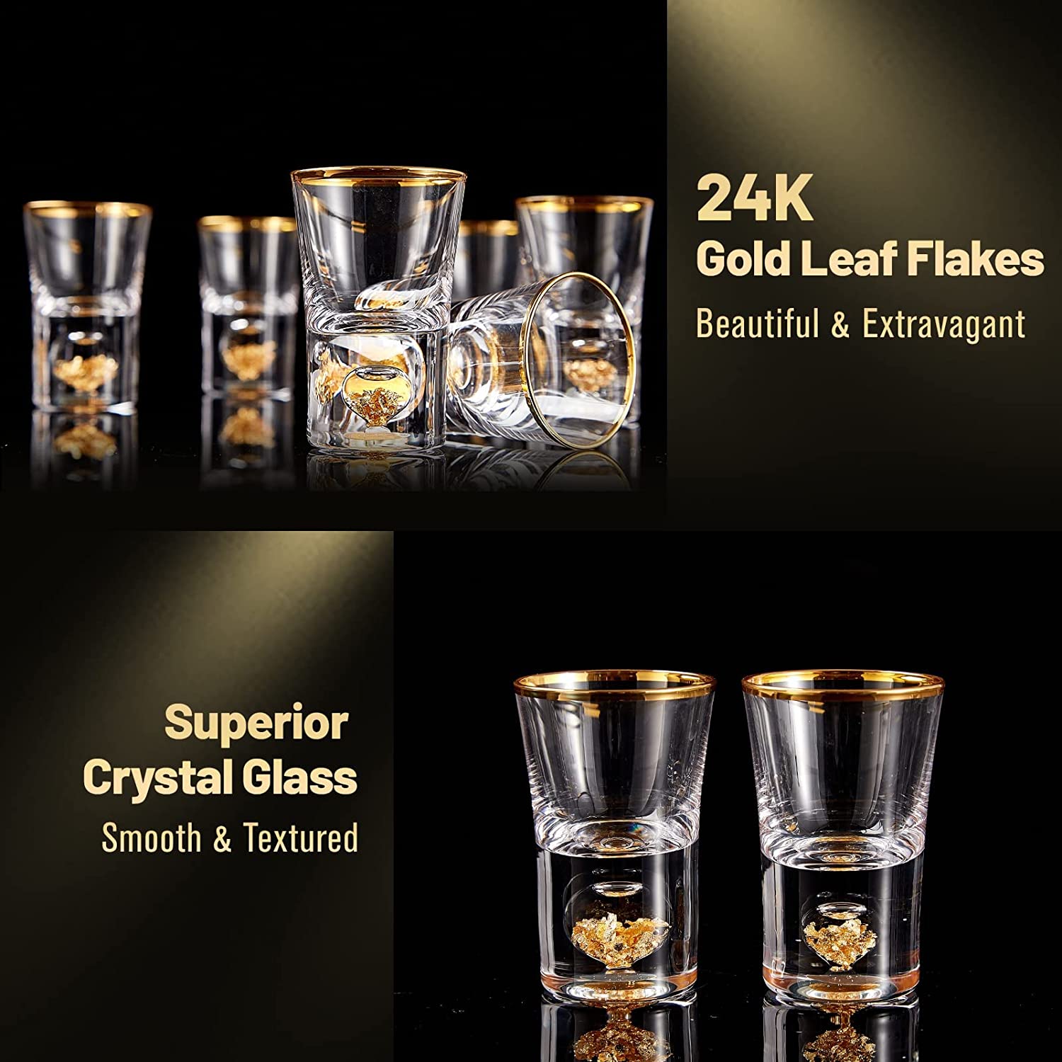 Gold Rim Triangular Shot Glasses, Set of 12