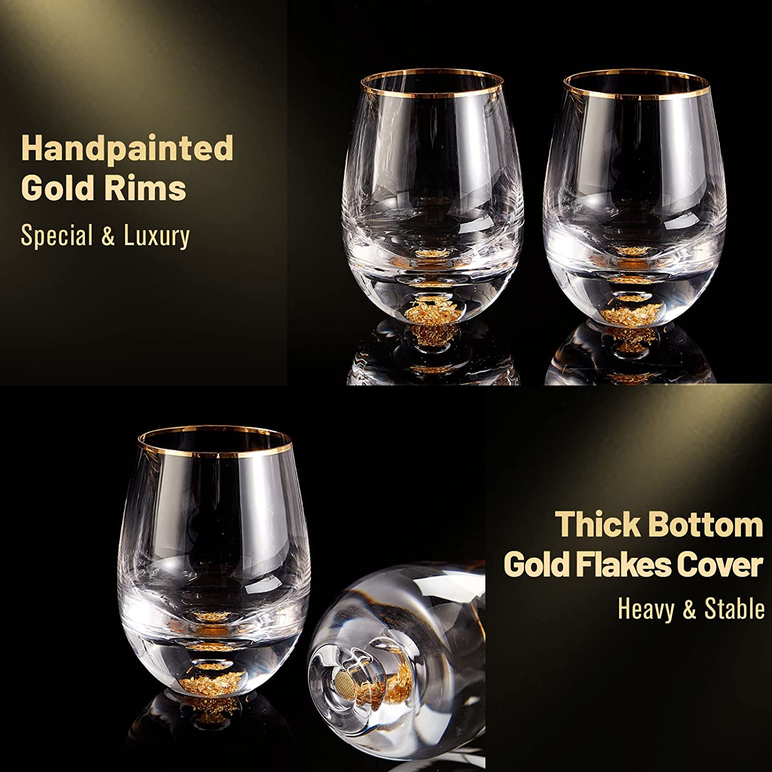 Stemless Wine Glasses Set of 4 (14oz)