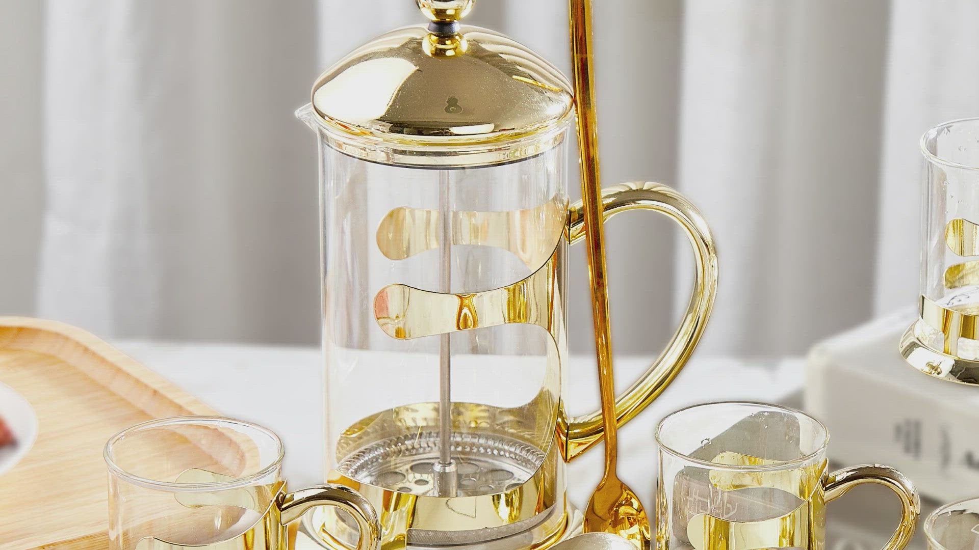DUJUST Cafetera de prensa francesa dorada, prensa de café francesa de  diseño de lujo con sistema de filtro de 4 niveles, vidrio de alta calidad  para